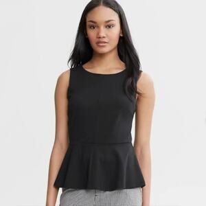 Banana Republic Black Soft Satin Sleeveless Peplum Blouse Top